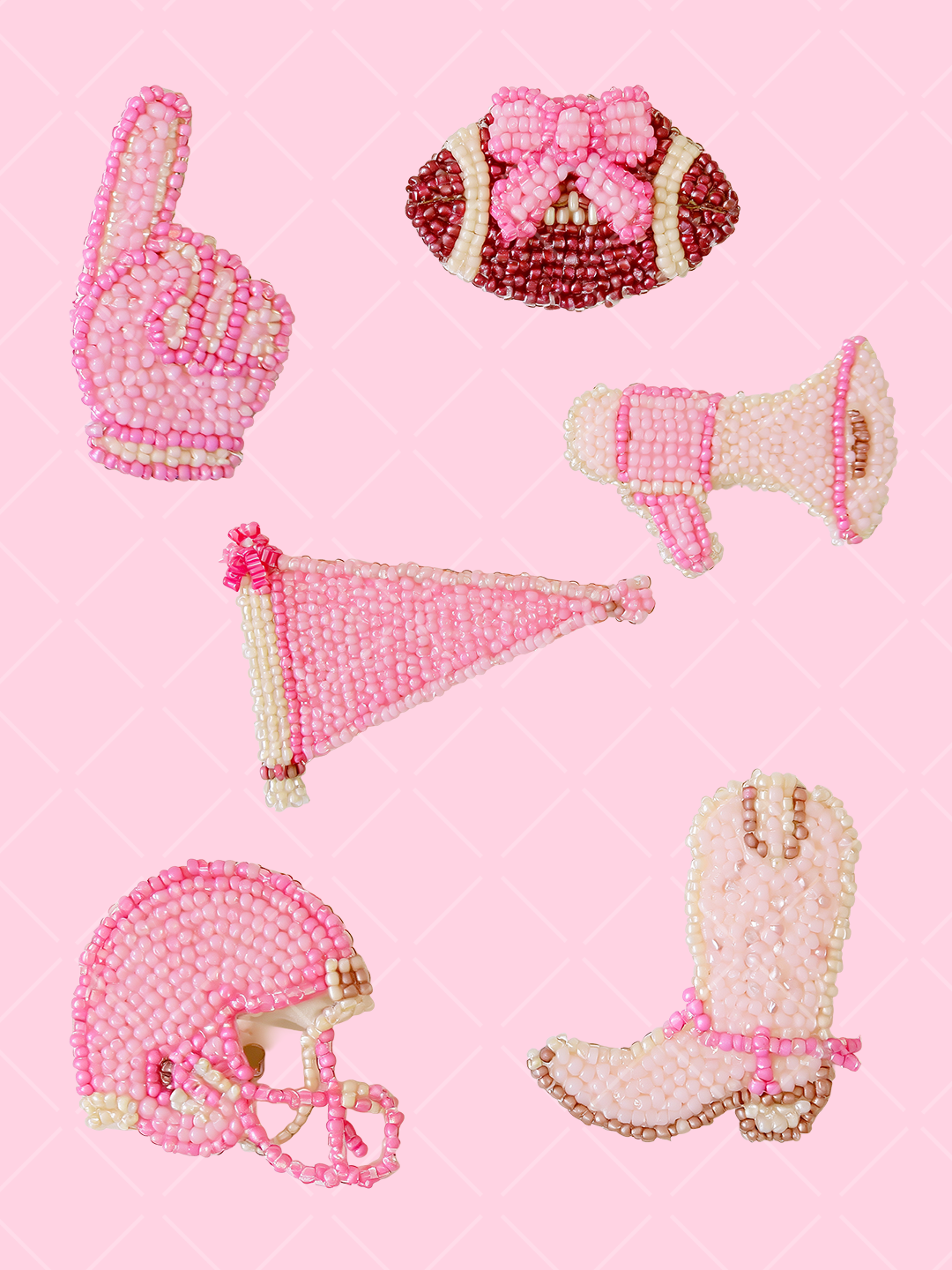 Pink Beaded Football Gameday Clipart Bundle
