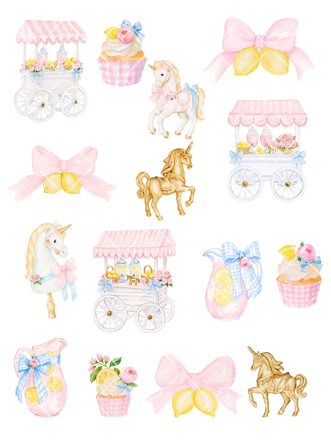 Magical Pink Lemonade Unicorns Watercolor Clipart Pack