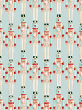 Watercolor nutcrackers in mint, cream, pink, and red repeated on a pale mint diamond-patterned background.