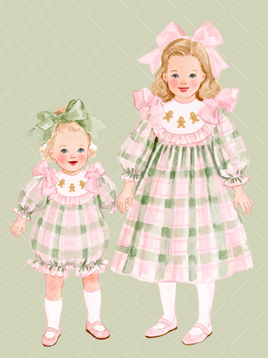 Multicultural Christmas Sisters Watercolor Clipart Set