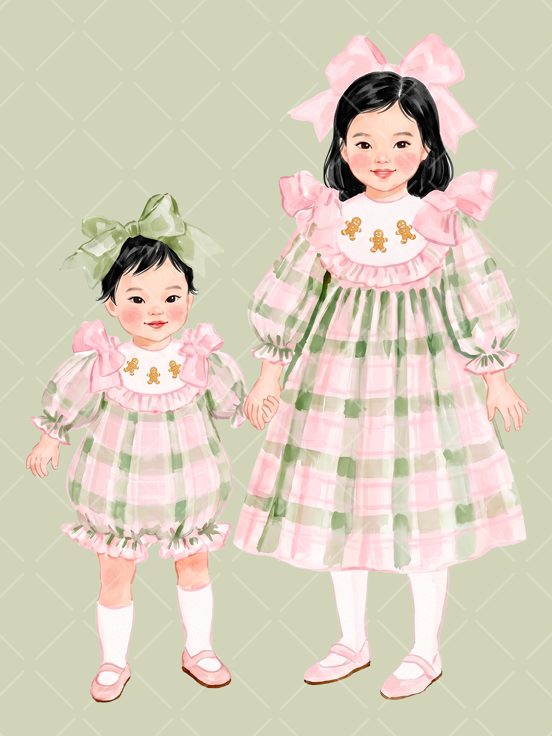 Multicultural Christmas Sisters Watercolor Clipart Set