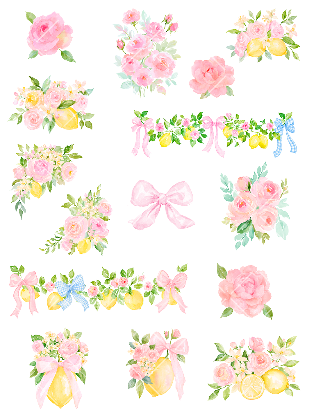 Magical Pink Lemonade Unicorns Watercolor Clipart Pack