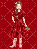 Red Velvet Equestrian Christmas Watercolor Clipart Set