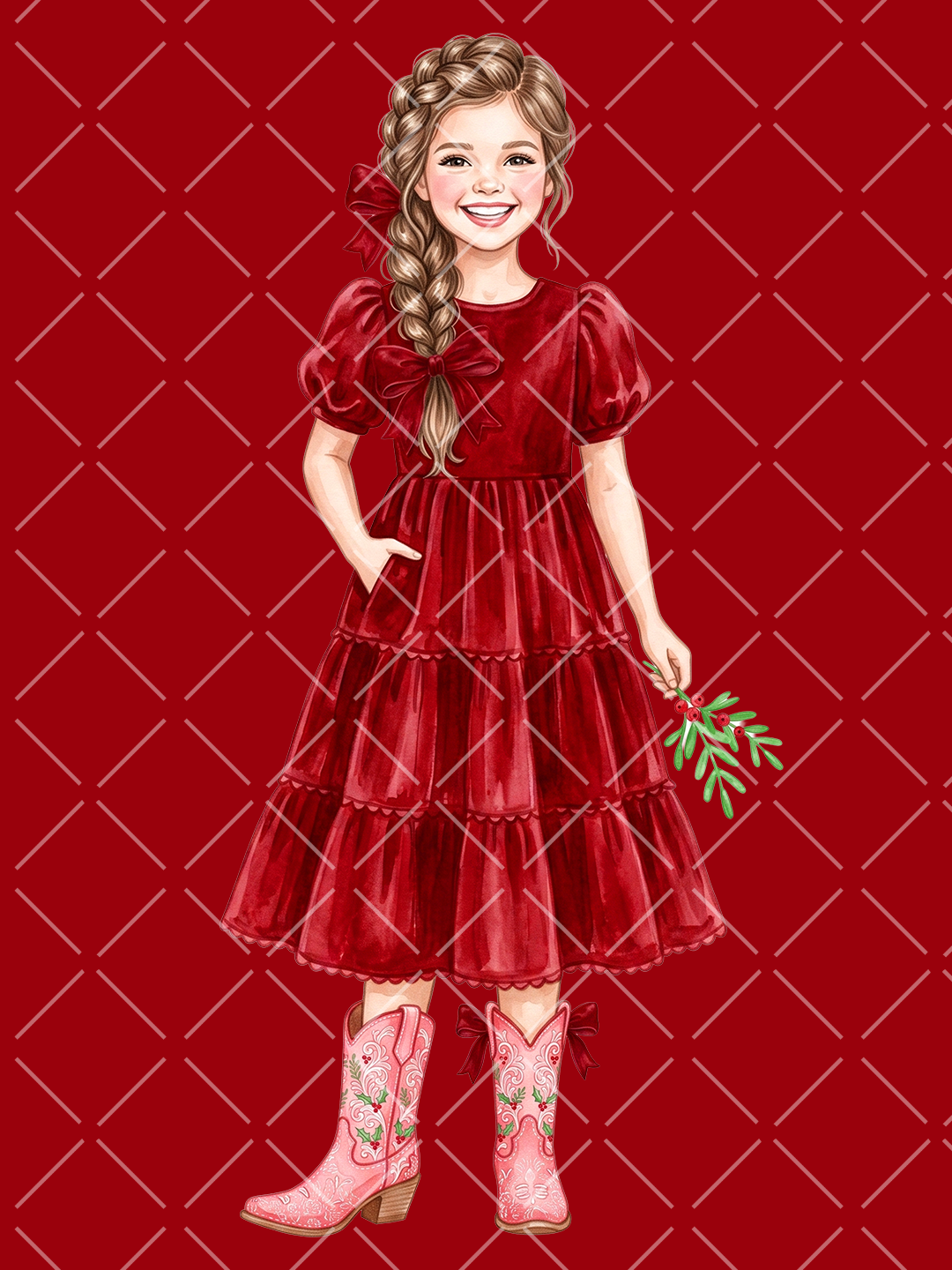 Red Velvet Equestrian Christmas Watercolor Clipart Set