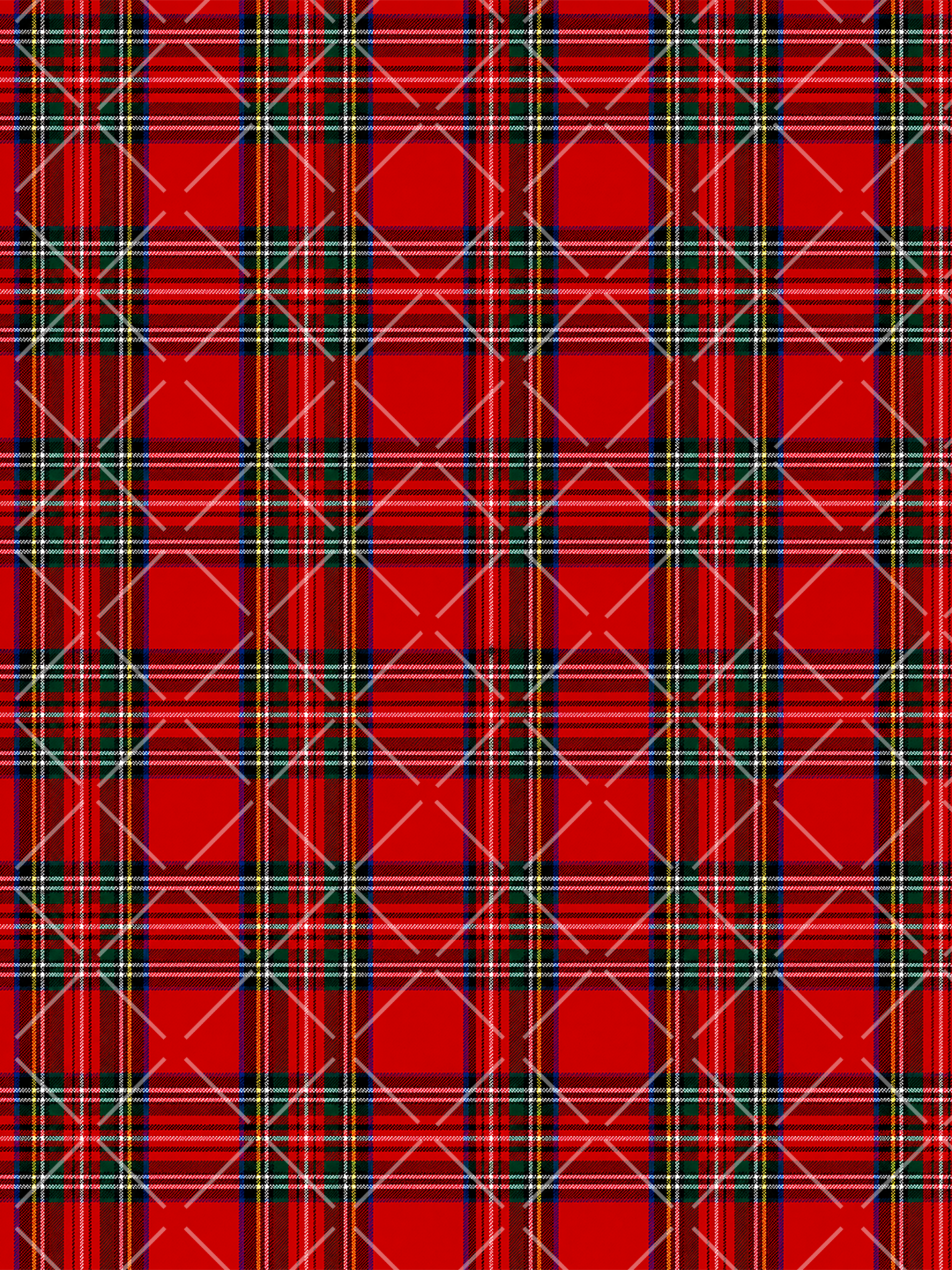 Seamless red Christmas tartan plaid with dark green and black bands, fine white and yellow stripes, and large red checks.
