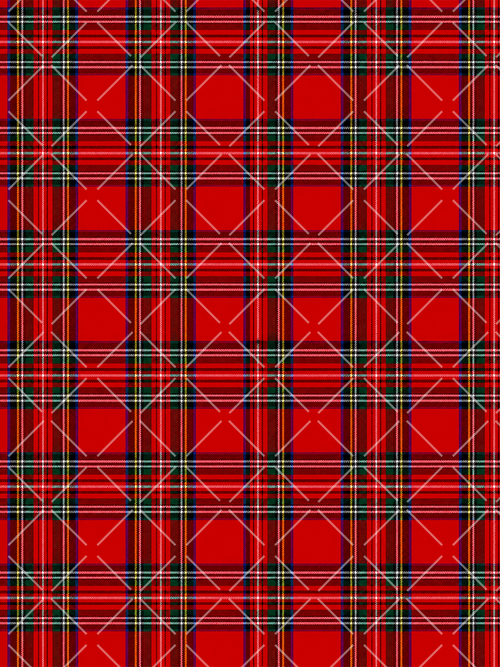 Seamless red Christmas tartan plaid with dark green and black bands, fine white and yellow stripes, and large red checks.