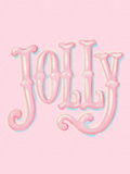 Pink hand-painted Jolly lettering with cream highlights, curled serifs, and bright blue shadow accents