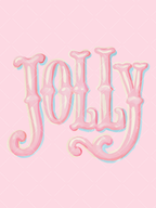 Pink hand-painted Jolly lettering with cream highlights, curled serifs, and bright blue shadow accents