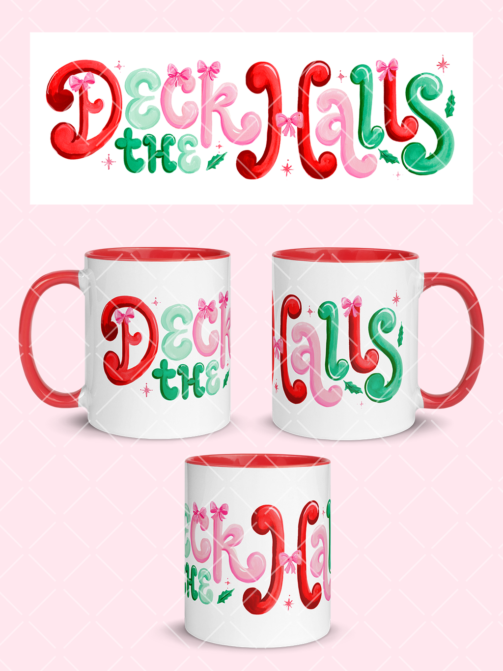 Deck the Halls Preppy Christmas 11 oz Mug Wrap + Styled Mockups