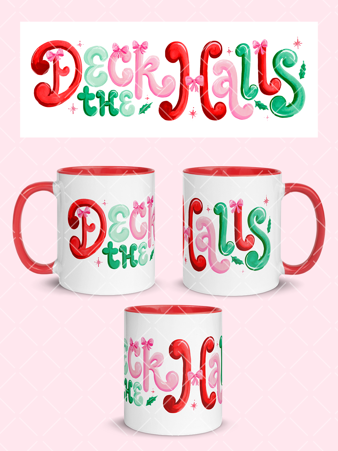 Deck the Halls Preppy Christmas 11 oz Mug Wrap + Styled Mockups
