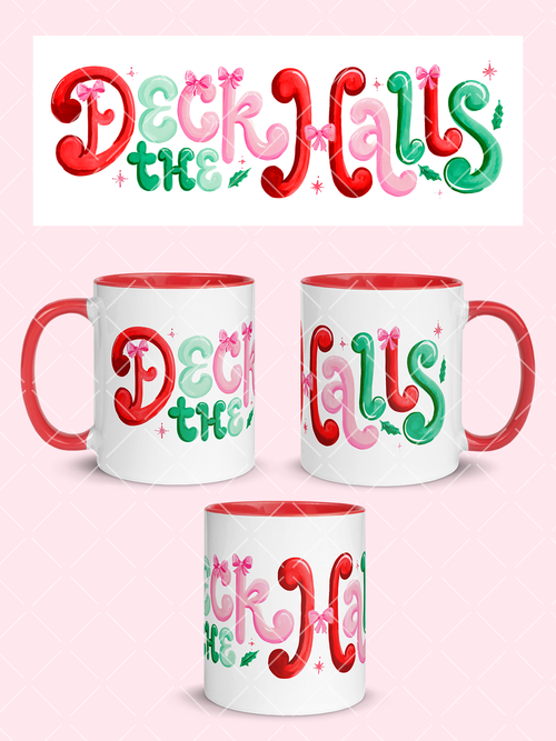 Deck the Halls Preppy Christmas 11 oz Mug Wrap + Styled Mockups