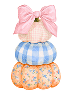Preppy Stacked Pumpkins with Pink Bow Watercolor PNG