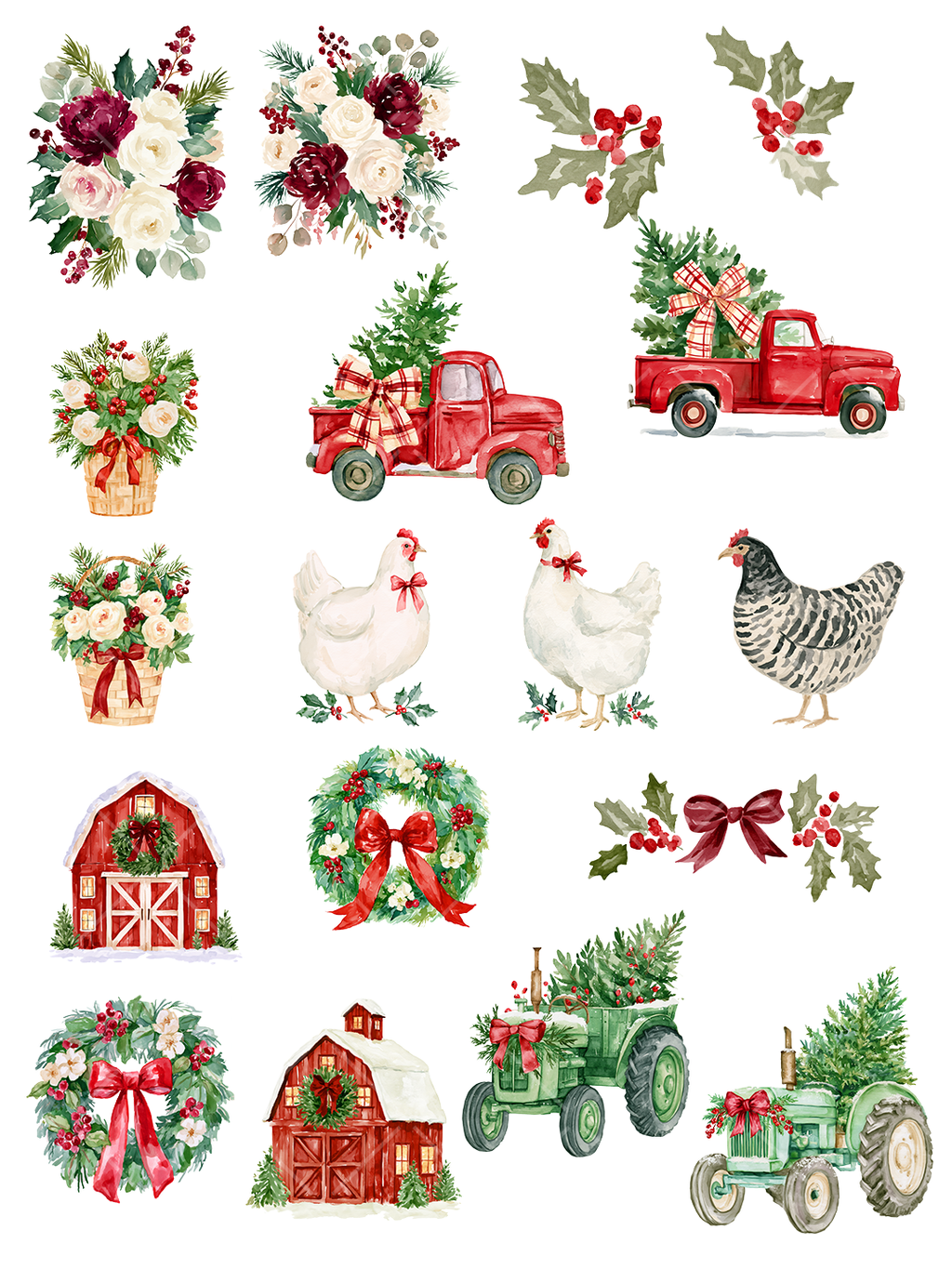 Watercolor Farmhouse Christmas Clipart Bundle