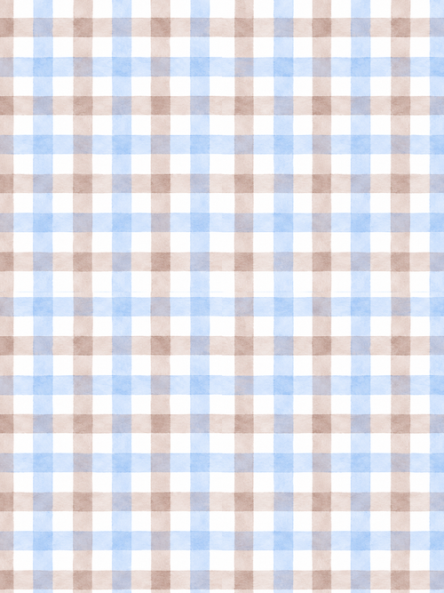 Soft watercolor plaid pattern with overlapping powder blue and warm tan stripes on a light background.