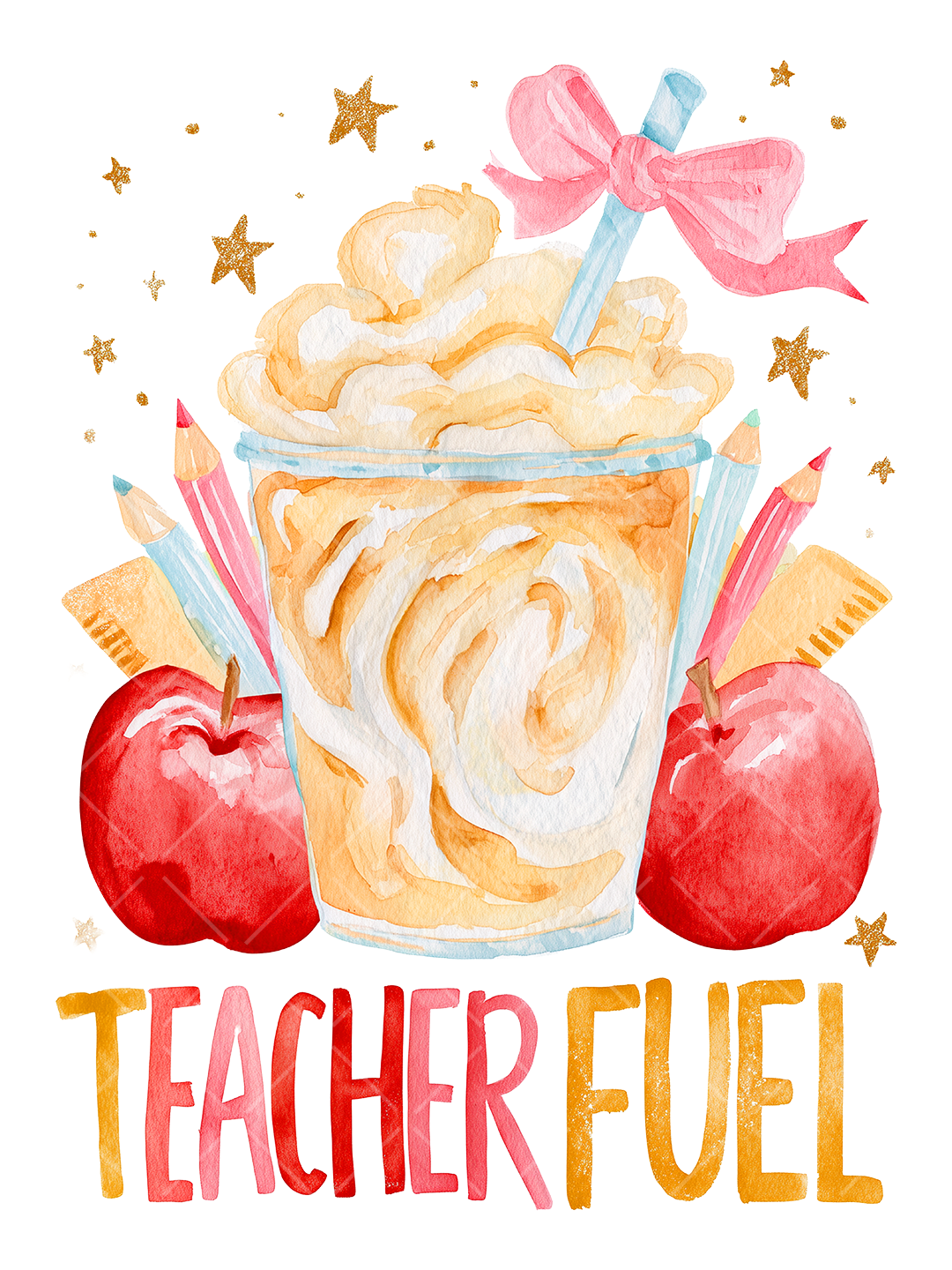 Teacher Fuel Watercolor Coffee PNG Design