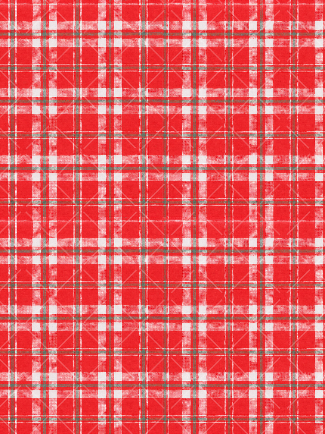 Red Christmas tartan plaid seamless pattern with white checks, thin green stripes, and woven-style linework