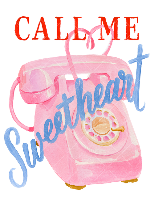 Call Me Sweetheart Pink Rotary Phone PNG Design